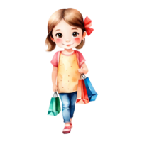 Stylish And Cute Little shopaholic Girl in Isolated Transparent AI Generative Illustration Clipart png