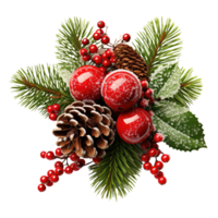 Weihnachten Ornament mit Beeren, Kiefer Geäst, und Weihnachten Dekorationen . ai generiert png