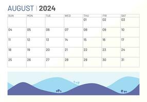 Classic monthly calendar of August for 2024. Calendar in the style of minimalist square shape vector