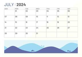 clásico mensual calendario de julio para 2024. calendario en el estilo de minimalista cuadrado forma vector