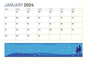 Classic monthly calendar of January for 2024. Calendar in the style of minimalist square shape vector