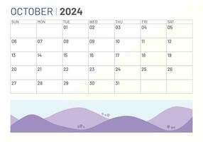 Classic monthly calendar of October for 2024. Calendar in the style of minimalist square shape vector