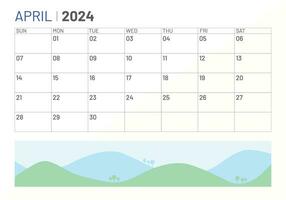 clásico mensual calendario de abril para 2024. calendario en el estilo de minimalista cuadrado forma vector