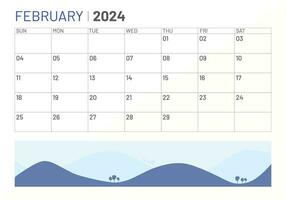 Classic monthly calendar of February for 2024. Calendar in the style of minimalist square shape vector