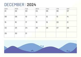 Classic monthly calendar of December for 2024. Calendar in the style of minimalist square shape vector