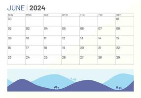 Classic monthly calendar of June for 2024. Calendar in the style of minimalist square shape vector