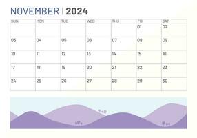 Classic monthly calendar of November for 2024. Calendar in the style of minimalist square shape vector