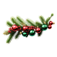 Christmas fir branch decoration, red and green balls . AI Generated png