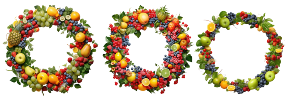 vegetable wreath adorned with tropical fruits and vegetables like peppers, mangoes, and bananas . AI Generated png