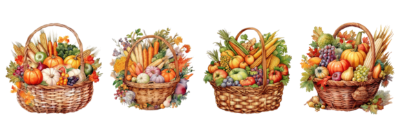 vintage autumn fruit basket . AI Generated png