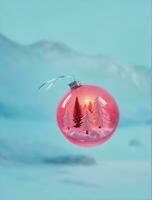 ai generative, christmas winter background in a shiny Christmas ball ornament decoration photo