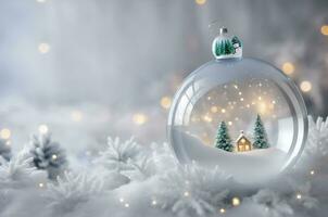 ai generative, christmas winter background in a shiny Christmas ball ornament decoration photo