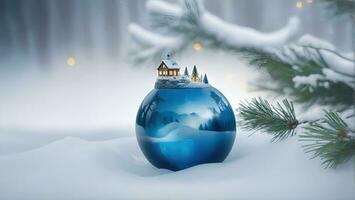 ai generativo, Navidad invierno antecedentes en un brillante Navidad pelota ornamento decoración foto