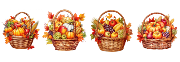 vintage autumn fruit basket . AI Generated png