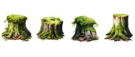 cubierto de musgo árbol tocón . ai generado png