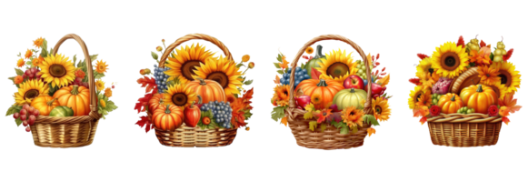 vintage autumn fruit basket . AI Generated png