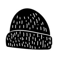 Winter Monochrome Knitted Hat Doodle Silhouette vector