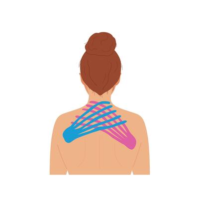 Lymphatic drainage kinesiotape taping for the posterior surface of the neck. Vector illustration isolated on the white background