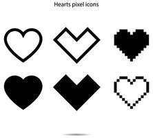 corazones píxel iconos, vector ilustración