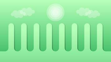 Abstract Green Background with Simple Sun, Clouds, and Tree Elements light dark green geometric 3d vector