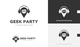 Logo design icon symbol sign location pin genius geek travel headphone headset music party vision vector