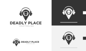 Logo design icon symbol danger map location warning pin travel headphone music sound audio deadly vector