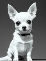 Happy Chihuahua Dog Black and White Monochrome Photo in Studio Lighting