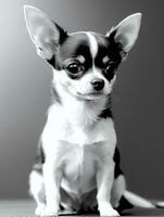 Happy Chihuahua Dog Black and White Monochrome Photo in Studio Lighting