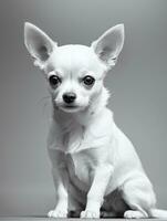 Happy Chihuahua Dog Black and White Monochrome Photo in Studio Lighting