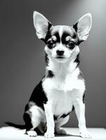 Happy Chihuahua Dog Black and White Monochrome Photo in Studio Lighting