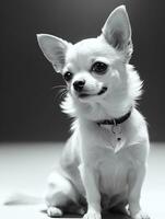 contento chihuahua perro negro y blanco monocromo foto en estudio Encendiendo