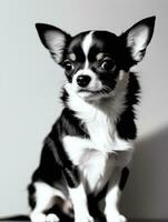 Happy Chihuahua Dog Black and White Monochrome Photo in Studio Lighting