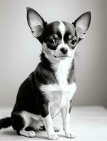 Happy Chihuahua Dog Black and White Monochrome Photo in Studio Lighting