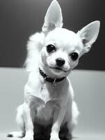 Happy Chihuahua Dog Black and White Monochrome Photo in Studio Lighting