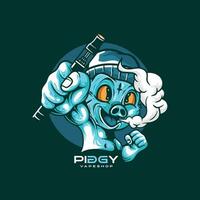 vape tienda cerdo personaje logo diseño vector