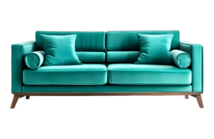 Modern Teal Sofa Furniture Isolated on a Transparent Background. AI Generative png