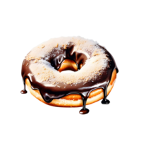 Chocolate Delicious Donut with Frosting on a Transparent Background. AI Generative png