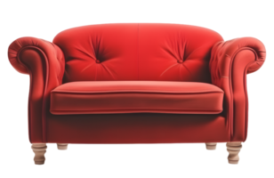 rood sofa meubilair geïsoleerd Aan een transparant achtergrond. ai generatief png