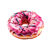Pink Delicious Donut with Sprinkles on a Transparent Background. AI Generative png