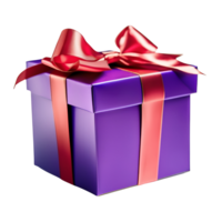Purple Gift Box with Red Ribbon Bow. AI Generative png