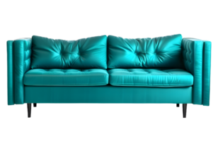 Modern Teal Sofa Furniture Isolated on a Transparent Background. AI Generative png