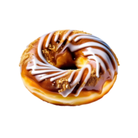 Caramel Delicious Donut with Frosting on a Transparent Background. AI Generative png