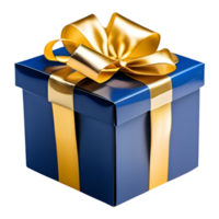 Blue Gift Box with Gold Ribbon Bow. AI Generative png