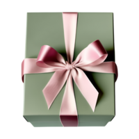 Sage Green Gift Box with Dusty Rose Ribbon Bow. AI Generative png