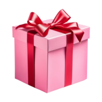 Pink Gift Box with Red Ribbon Bow. AI Generative png