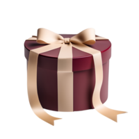 Maroon Gift Box In Round Shape with Beige Ribbon Bow. AI Generative png