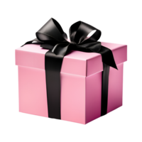 Pink Gift Box with Black Ribbon Bow. AI Generative png