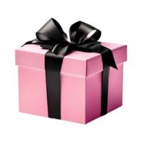 Rosa Geschenk Box mit schwarz Band Bogen. ai generativ png