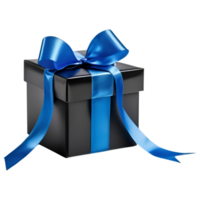 Black Gift Box with Blue Ribbon Bow. AI Generative png