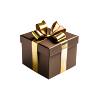 Brown Gift Box with Gold Ribbon Bow. AI Generative png